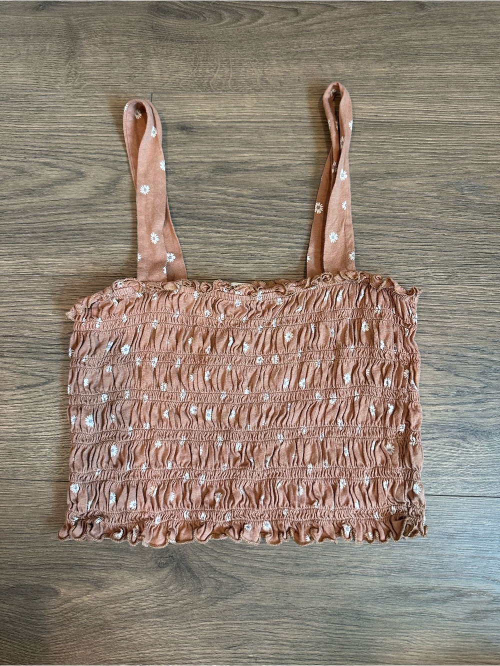 American Eagle Outfitters Rust Floral Smocked Crop Cami